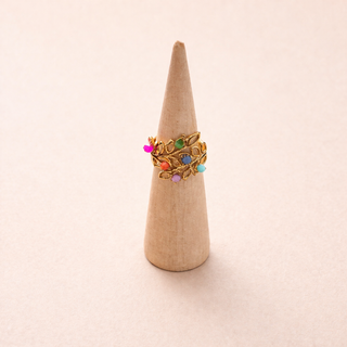 Aurélia Bloom – Bague feuillage multicolore dorée