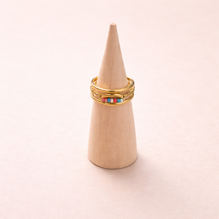 Nova Luna – Bague anneau doré & perles multicolores