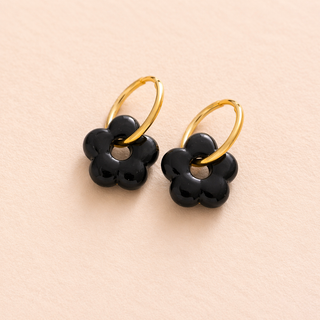 Boucles d’oreilles “Rosalya Black” – Créoles fleur noire glossy
