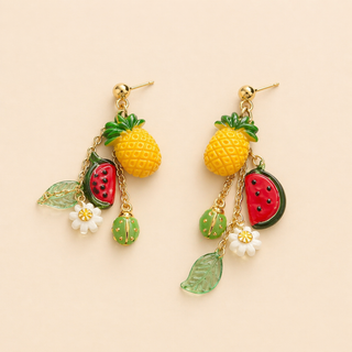 Boucles d’oreilles Summer Fruits – Ananas, Pastèque & Fleurs