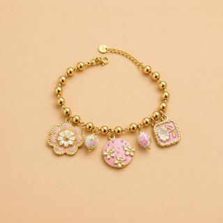 Bracelet Doré Charms Fleur Rose – Style Romantique Chic