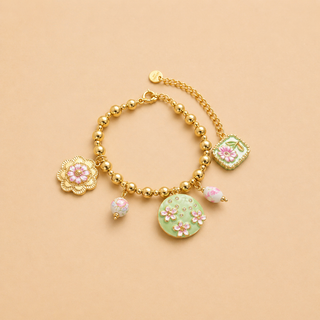 Bracelet Charms Floral Pastel – Acier Inoxydable Doré