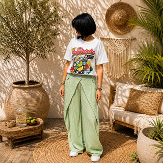 Pantalon fluide taille croisée effet portefeuille