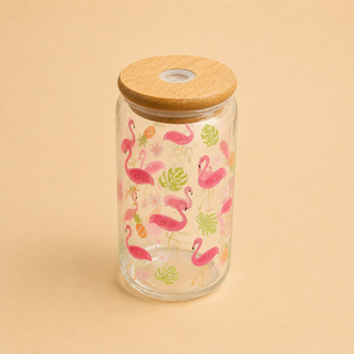Verre Canette en Verre Motifs Variés 🍋🍓🥝 avec Couvercle Bambou & Paille