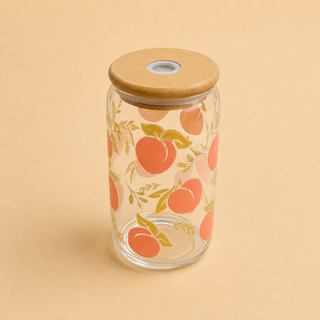 Verre Canette en Verre Motifs Variés 🍋🍓🥝 avec Couvercle Bambou & Paille