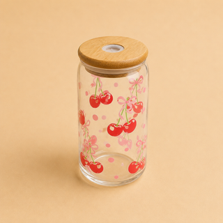 Verre Canette en Verre Motifs Variés 🍋🍓🥝 avec Couvercle Bambou & Paille
