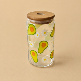 Verre Canette en Verre Motifs Variés 🍋🍓🥝 avec Couvercle Bambou & Paille