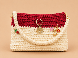 Sac Crochet Handmade Écru & Bordeaux – Modèle Élégance Vintage