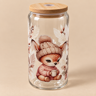 Verre personnalisé Bambi d’hiver – Couvercle bambou & paille