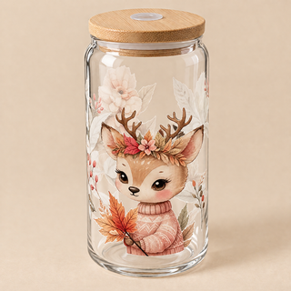 Verre personnalisé Bambi d’hiver – Couvercle bambou & paille
