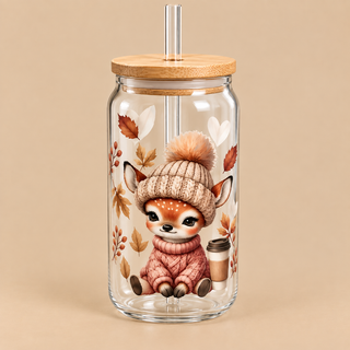 🦌 Verre transparent « Petit Faon Cocooning » – Collection Automne 🍂