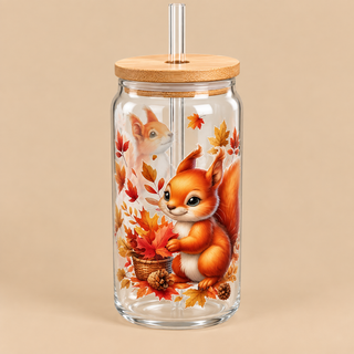 🐿️ Verre transparent « Petit Écureuil d’Automne » 🍂🤎