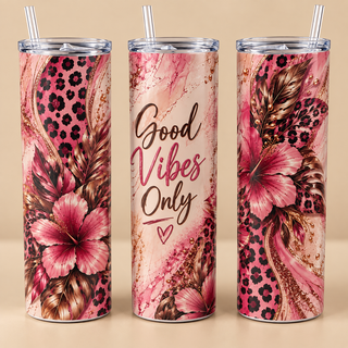 Gourde 700 ml – Good Vibes Only, Fleurs & Léopard Rose