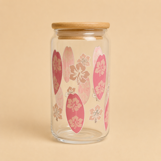 Collection Été – Verres en verre décorés avec couvercle en bambou