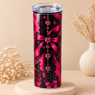 Gourde personnalisée « 50 Nuances » – Dentelle Noire & Rose Fuchsia